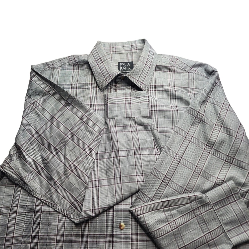 Jos A Bank Tailored Fit Mens Plaid Dress Shirt‎ Medium Cotton Traveler